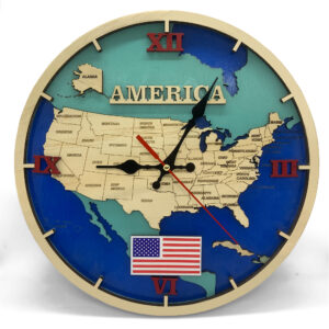Home USA wooden map wall clock